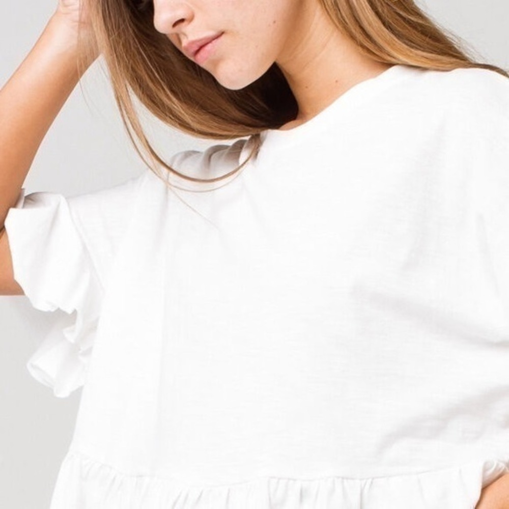 Bershka ASOS front ruffle bell short sleeve tee t-shirt boxy fit baby doll top S